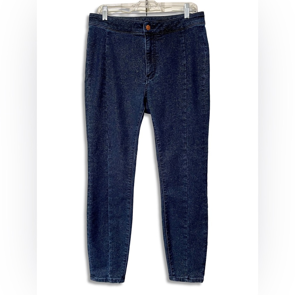Anthropologie Pilcro High Rise Shimmer Denim Leggings Gold Sparkle Skinny Jeans
